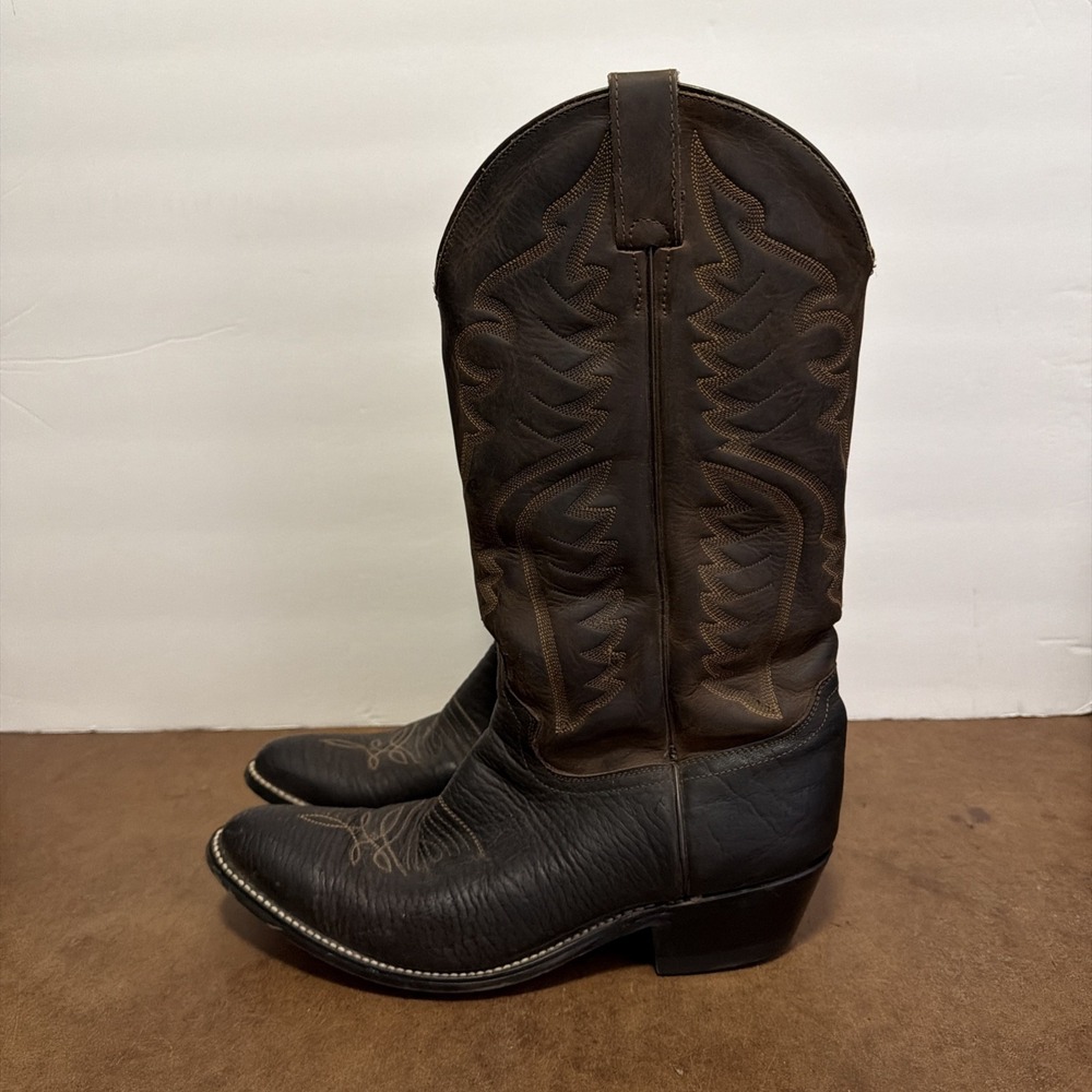 Justin Diamond J Boots Men Sz 8.5 Brown Leather Round Toe Western Rodeo Vintage